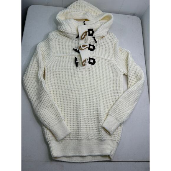 LCR Men’s Ivory hooded waffle knit wool blend sweater in size M. - Picture 2 of 8